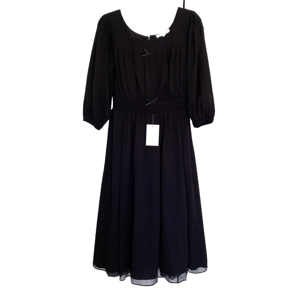 Ivy City Co Do Re Mi Black Bodice Midi Dress Puff Sleeve Romantic Size M